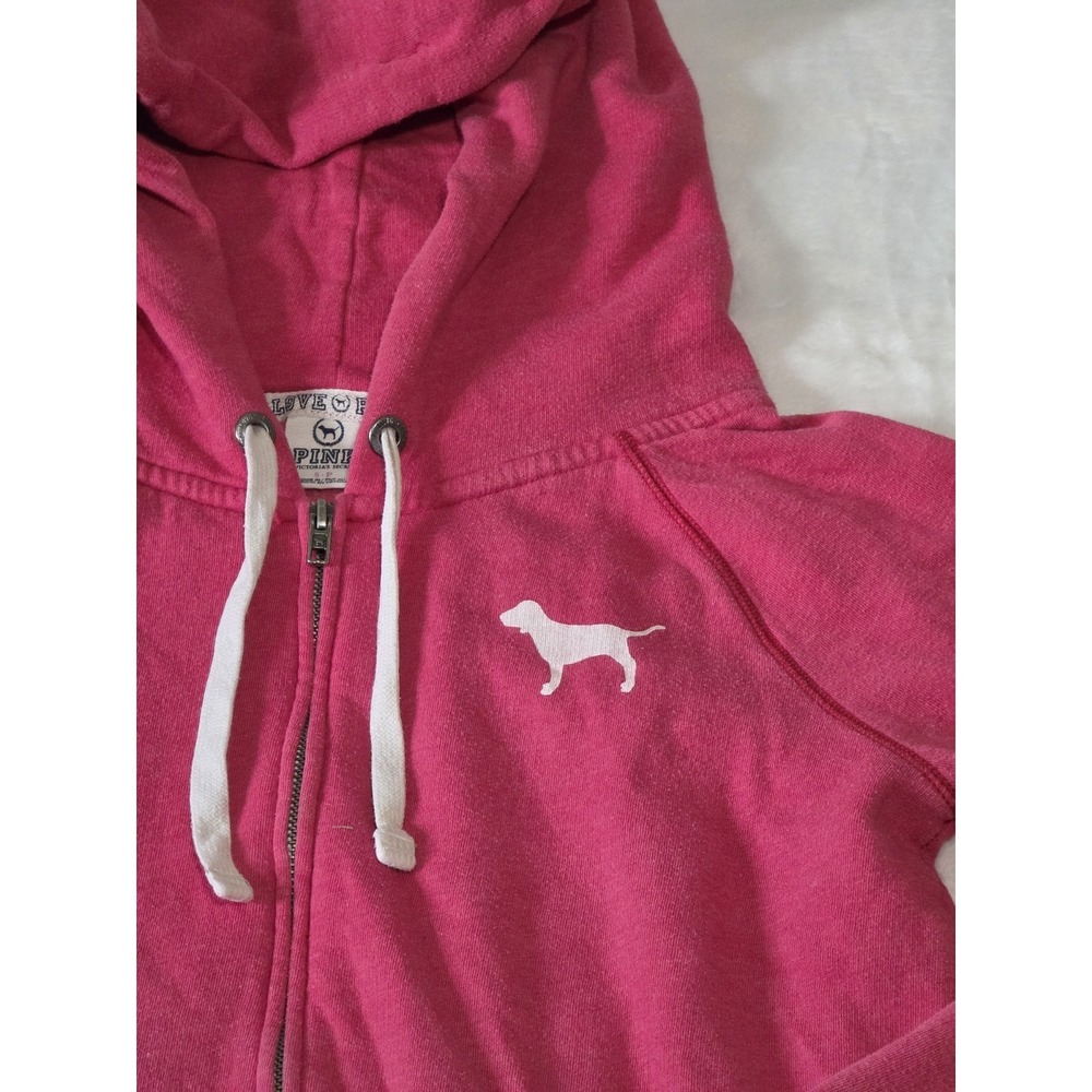 Victoria's secret PINK Vintage Y2K Small Spellout Dog Logo Pink Zip Sweatshirt - Picture 3 of 4